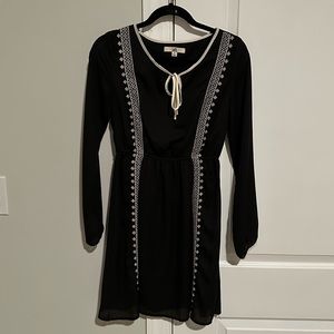 YA Los Angeles Long Sleeve Black Dress with Tribal Embroidery - Size Small